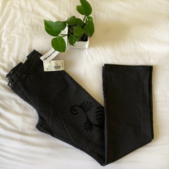 Vintage InWear Black Flare Jeans with Velvet Detailing - Picture 1 of 4